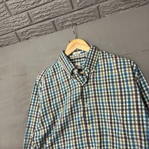 Peter Millar Mens Large Gingham Check Button Down Shirt Long Sleeve Cotton
